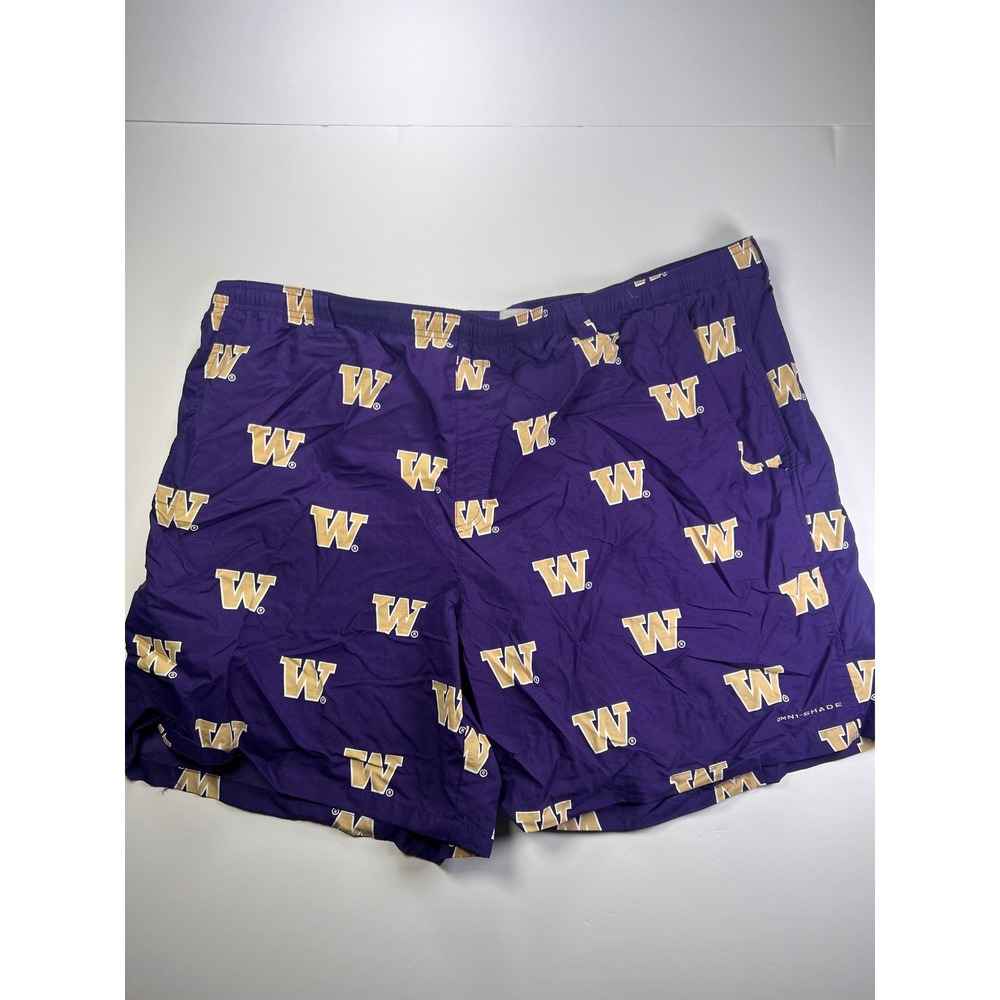 Columbia PFG Shorts Mens 3X Purple Washington Huskies Omni-Shade Logo Print